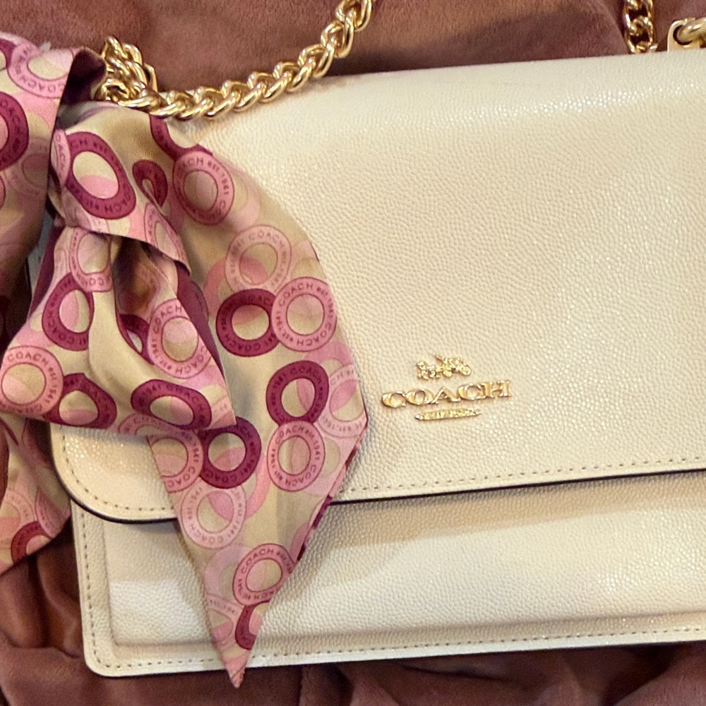 Coach Beige Leather Chain Strap Shoulder Bag with Coach Twilly!